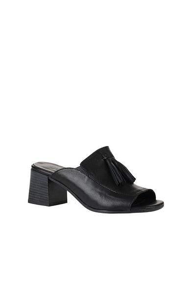 Bueno Shoes Black Leather Women's Heeled Slippers 01Wn1307