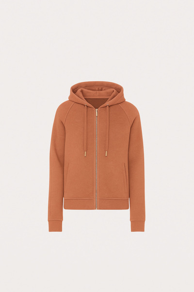 Katia&Bony Women's Front Zipper Hooded Sweatshirt Moka