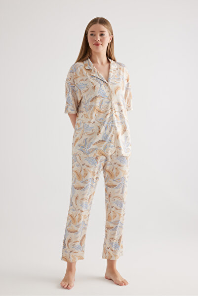 Hays Kadın Plus Size Viscose Kısa Kol Gömlek Uzun Pijama Takımı