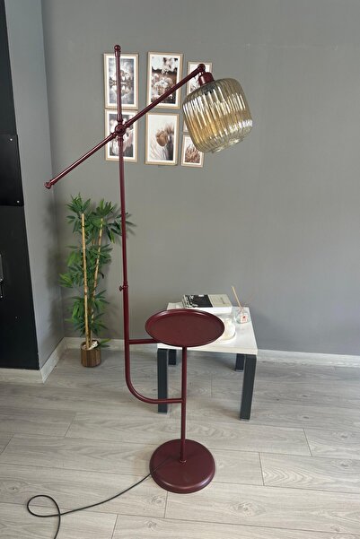 Bamyum Mopa Vişne Çürüğü Gövde Bal Rengi Cam Lambader Tepsili Makas Gövde Metal Oturma Odası Zemin Lambası