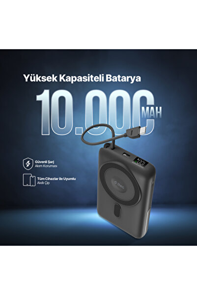 Ttec ReCharger M LCD 10.000mAh MagSafe Uyumlu PD 20W USB-C Dahili Kablolu Stantlı Taşınabilir Hızlı Şarj