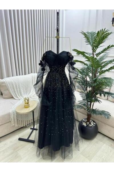 Generic Evening Dress Embroidered with Black Stones