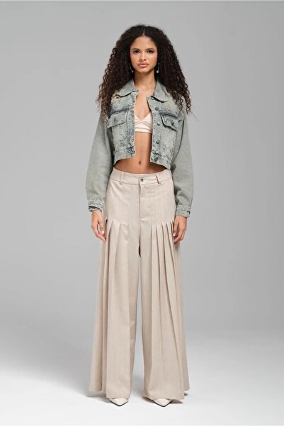 tw3 Women's Ripped Detailed Gluing Stone Design Denim Jacket