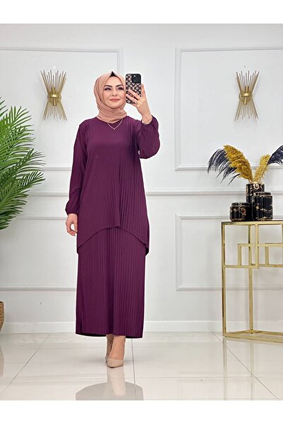 Enans Design Set Hijab pentru damă, 2 piese, fustă plisată și set asimetric d...