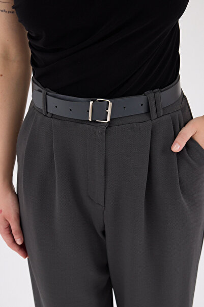 Rays Antrasit Çift Pile Detay Kemerli Kadın Pantolon 5009