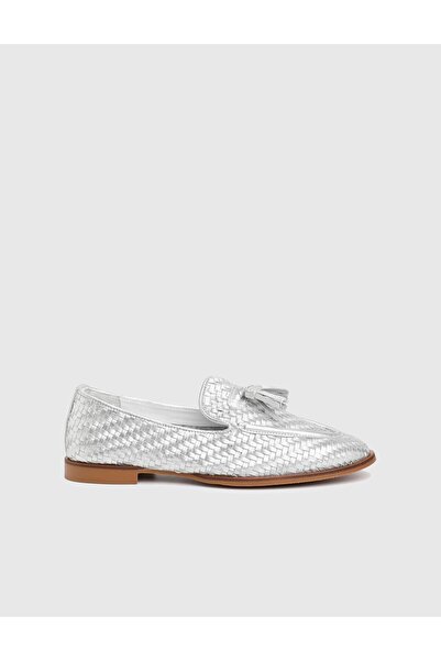 İLVİ Josie Hakiki Örgü Deri Gümüş Kadın Loafer Ayakkabı
