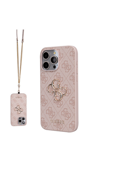 Guess iPhone 14 Pro Max Uyumlu Kılıf Lisanslı 4G Büyük Metal Logolu Askılı Ka...