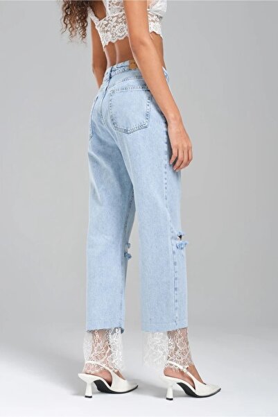 tw3 Жіночі джинси прямого крою з обрізаними штанинами та мереживними деталями