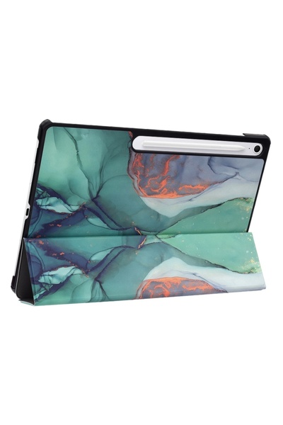 SKYDDAR INNOVATION Tablet case for Samsung Galaxy Tab S10 FE Plus, MultiAngle stand, FoldPro, Green time, set sticker