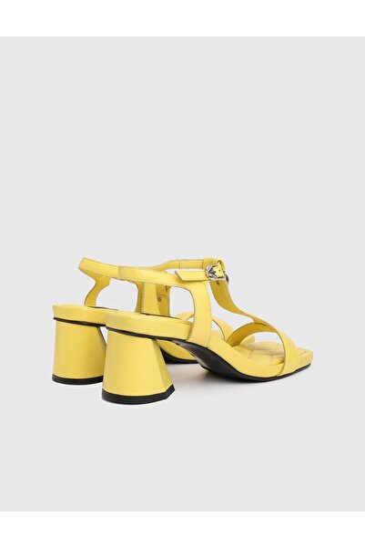 İLVİ Busa Hakiki Deri Kadın Sarı Topuklu Sandalet