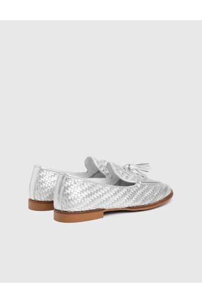 İLVİ Josie Hakiki Örgü Deri Gümüş Kadın Loafer Ayakkabı