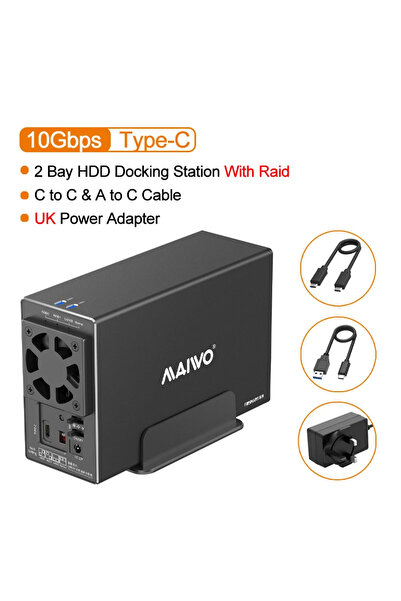 Choice1 UK Plug MAIWO 3.5 inch SATA RAID Storage Enclosure Dual Bay Hard Driv...