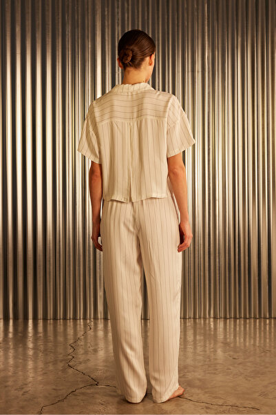 Hays Kadın Çizgili Dokuma Kısa Kollu Gömlek