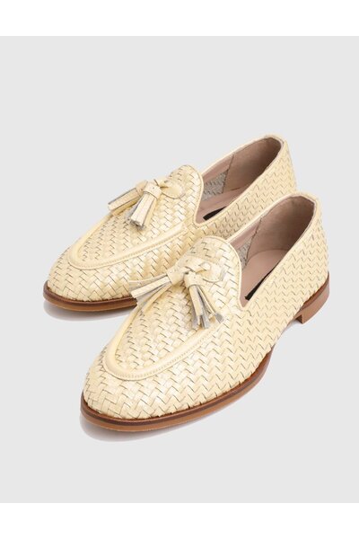 İLVİ Josie Genuine Knitted Leather Gold Women's Loafer Shoes