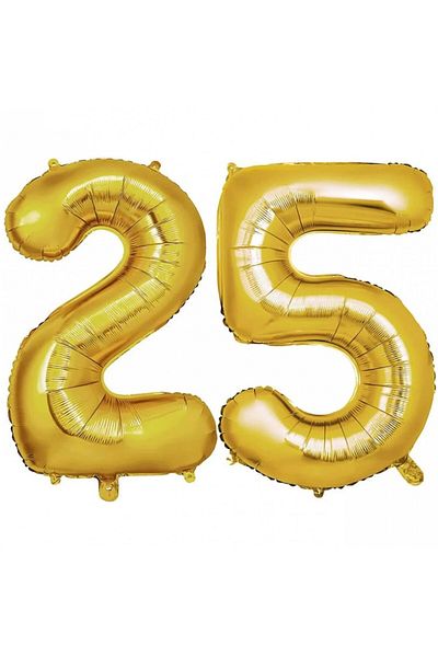 Mw Malowine Set of 2 balloons for 25th anniversary Mw Malowine, foil, gold, 101 cm