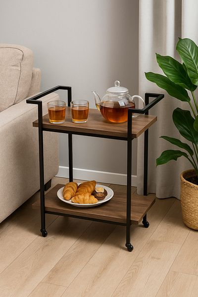 private house 2-Tier Wooden Tea and Coffee Serving Trolley