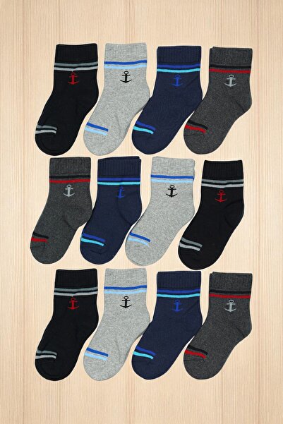 tibo 12 Pairs of Toe Seamless Anchor Patterned Winter Thick Towel Children's ...