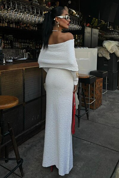 Genel Markalar Madonna Yaka Premimum Elbise -EKRU