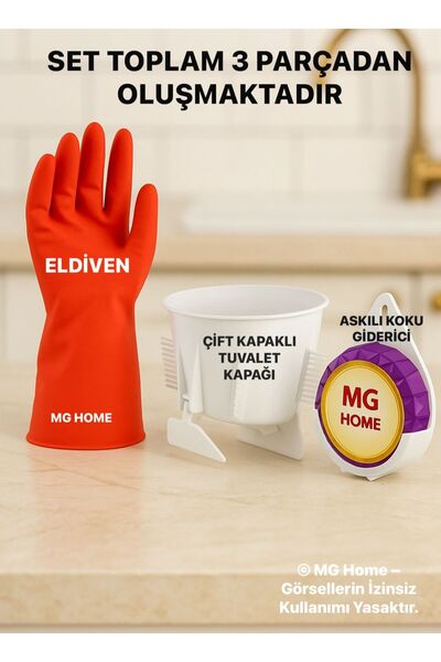 MG HOME 3 Parça Tuvalet Kapağı Alaturka Değiştirme Eldiven Askılı Koku Blok Hijyen Wc Matik Koku Önleyici