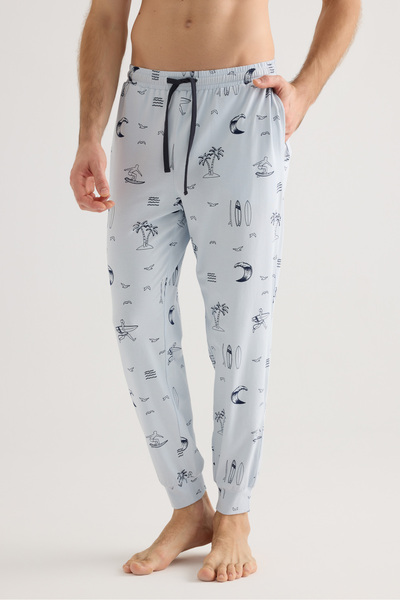 Syah Erkek Pamuklu Cepli Uzun Pijama Altı