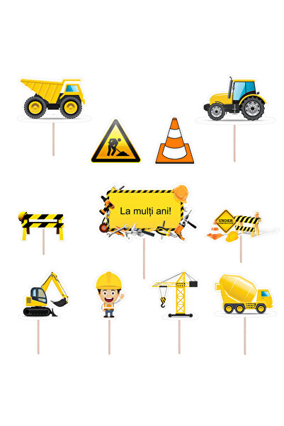 Bita Decorations Set accesorii brioșe/ tort, 8 buc, tematică Constructii, Pho...