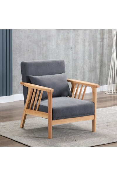 Kardett Fotoliu gri inchis din catifea – scaun confortabil cu perne groase, sdin lemn cu design modern, id