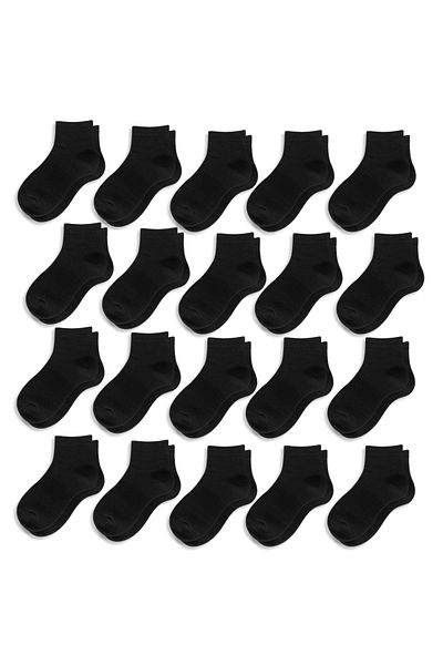 turtees Kids Ankle Socks, Soft Fabric, Ages ranging 3-14, 10 or 20 Pairs, Black or White, Moisture Control