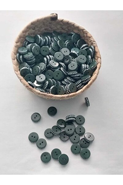 Tasarım Green Color Patterned 1.8 mm Diameter Polyester Button 20 Pieces.