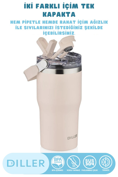 DILLER 620ml New Collection Tumbler With/Without Straw Stainless Steel Thermos with Handle