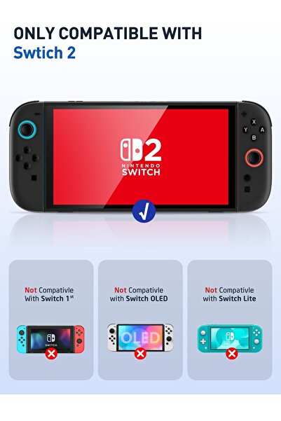 erorex جراب شفاف لجهاز Nintendo Switch 2 2025 غطاء شفاف واقٍ من الكريستال مع غشاء مقوى وقبضة TPU يسار يمين