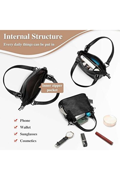 OEM Elegant small black PU leather purse with shoulder strap 21x8x13 cm