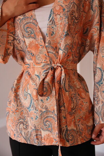 Vegove Shawl Pattern Belted Kimono