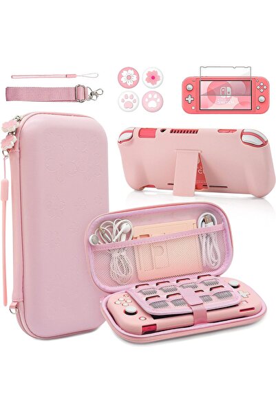 erorex مجموعة ملحقات حقيبة السفر الوردية لجهاز سويتش لايت، غطاء واقٍ صلب، حامل زجاجي