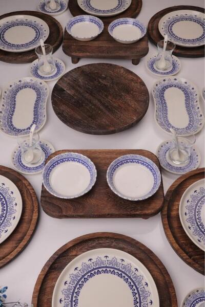 Atbyhome Bambum Pavlonya Grande Natural Wood and Porcelain 41 Piece Breakfast Presentation Set Breakfast Set Breakfast