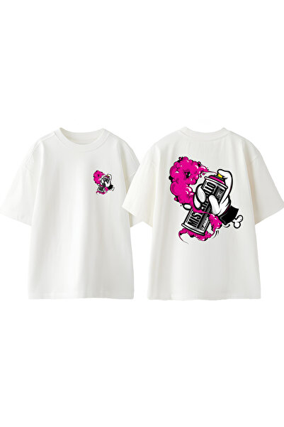 Anetos Tricou Grafity Design Back cu imprimeu Cotton White supradimensionat
