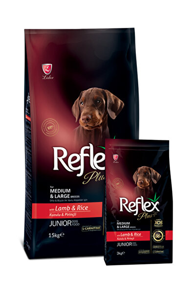 Reflex Orta ve Büyük Irk Yavru Köpek İçin Kuzu Etli ve Pirinçli Kuru Mama - 3 Kg