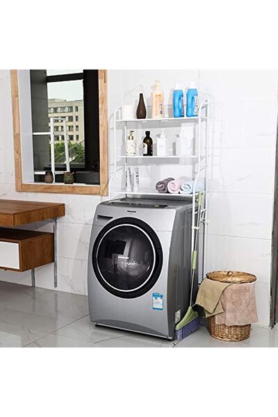 SAQOWARE رف تخزين معدني ثلاثي الطبقات للغسالة، حامل منظم موفر للمساحة