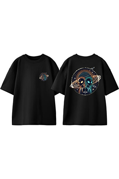 Anetos Μπλουζάκι Alien 1 Design Back με τύπωμα Cotton Black oversized
