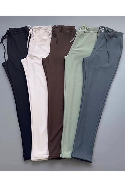 NO 601 Men's Black Crepe Fabric Buttoned Double Leg Fabric Jogger Pantalon
