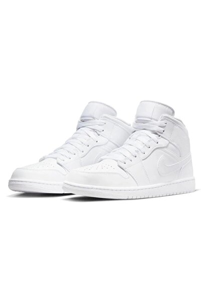 Nike Air Jordan 1 MİD Erkek Sneaker Hakiki Deri Bilekli Spor Ayakkabı Beyaz