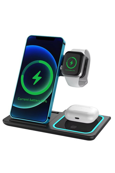 REDz Accessories 3 in 1 Charging Stand, for Office, Foldable and Magnetic, 15W Wireless Charging, Black