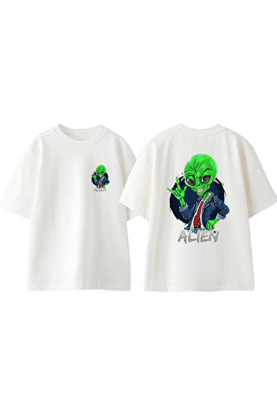 Anetos Μπλουζάκι Alien Gang Design Back με τύπωμα Cotton White oversized