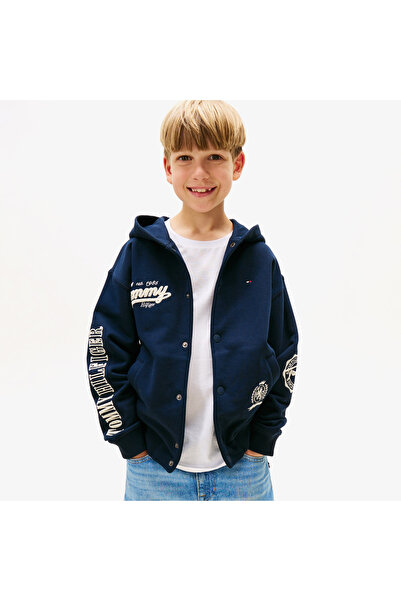 Tommy Hilfiger Varsity Graphic Snap Button Çocuk Lacivert Sweatshirt
