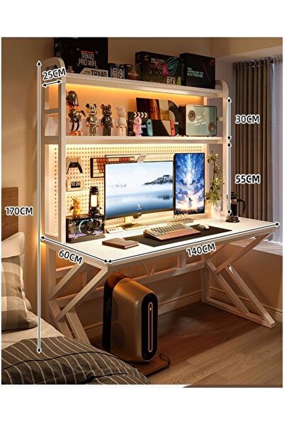 NKX Computer Tables with Shelves for Organized Productivity White Frame with Hole Board Regular Height 1