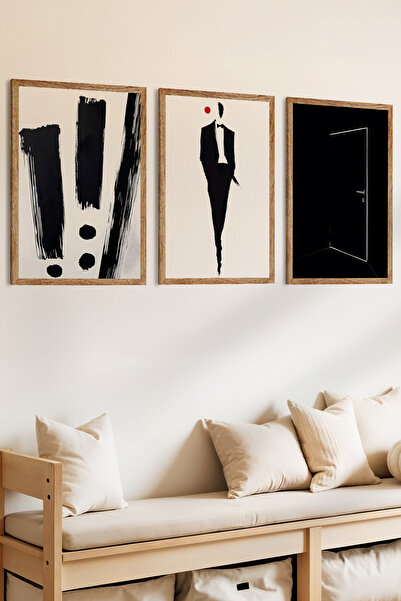 Zevahir Mobilya Dekorasyon Set de pictură MDF cu aspect de cadru din lemn tematic cu povestea negru, 3 piese