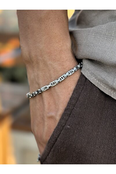 HERİF Aksesuar سلسلة رجالية (بيزنطية) 22 سم (18+4) سوار فولاذي قابل للتعديل