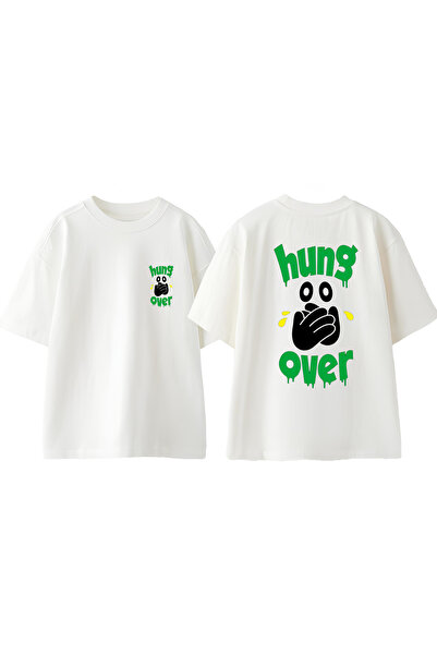 Anetos Tricou Hung Over Design Back cu imprimeu Cotton White supradimensionat