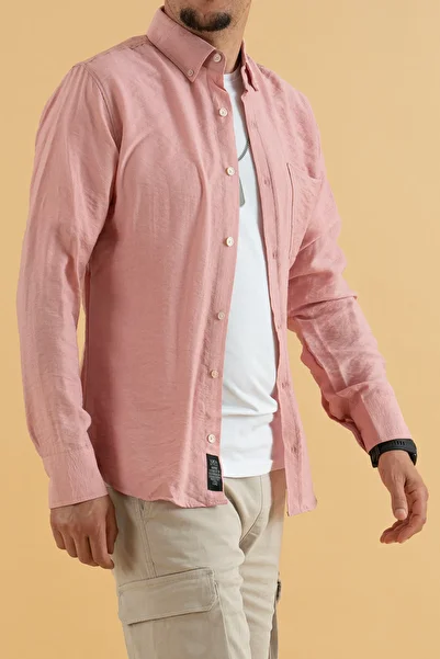 Souris Men's Powder Slim Fit Slim Fit Viscose Linen Shirt