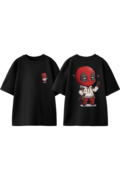 Anetos Tricou supradimensionat negru din bumbac cu design Deadpool Lover pe s...