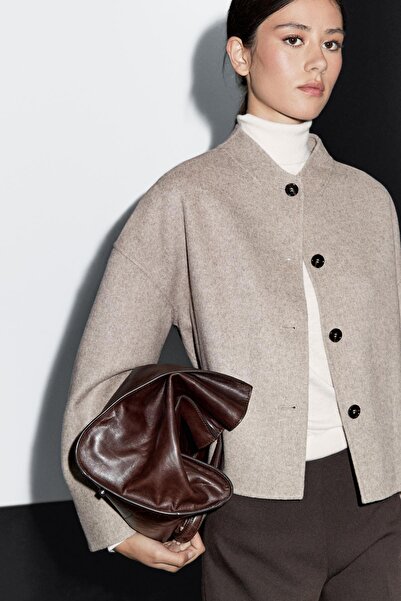 Massimo Dutti Dik yaka kısa yün karışımlı kaban
